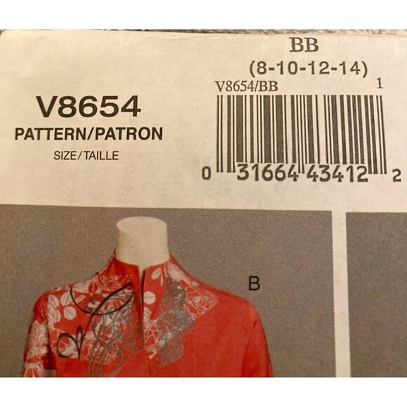 Vogue Katherine Tilton V8654 Sewing Pattern 8-10-12-14 Jacket Sewing Pattern - Picture 2 of 8